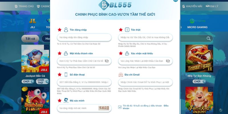Nhập các thông tin được yêu cầu vào ô trống
